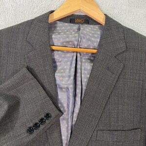 Apollo King Blazer Jacket Mens 46L Gray Glen Plaid Single Breasted Double Vented